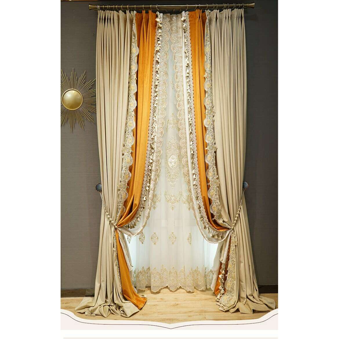 Buy Venezia Plain Velour/Velvet Lined 3 Curtains (Pair) - Gold - 66 x 90  Online at desertcartSeychelles
