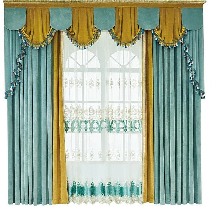 Mila Modern Plain Velvet Valance - Yellow Aqua – Discover Curtains