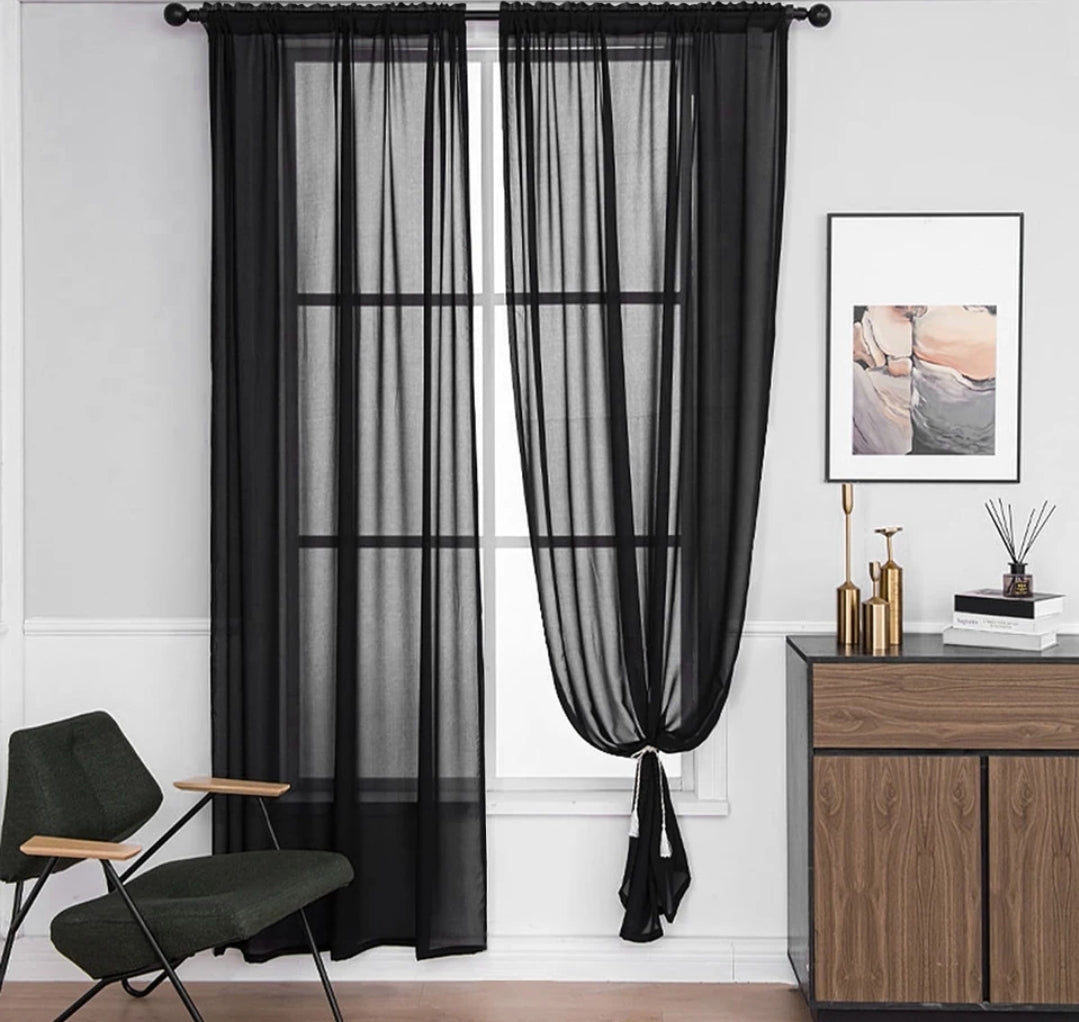 Jason Plain Sheer Curtain - Black,Sheer Curtains,Discover Curtains