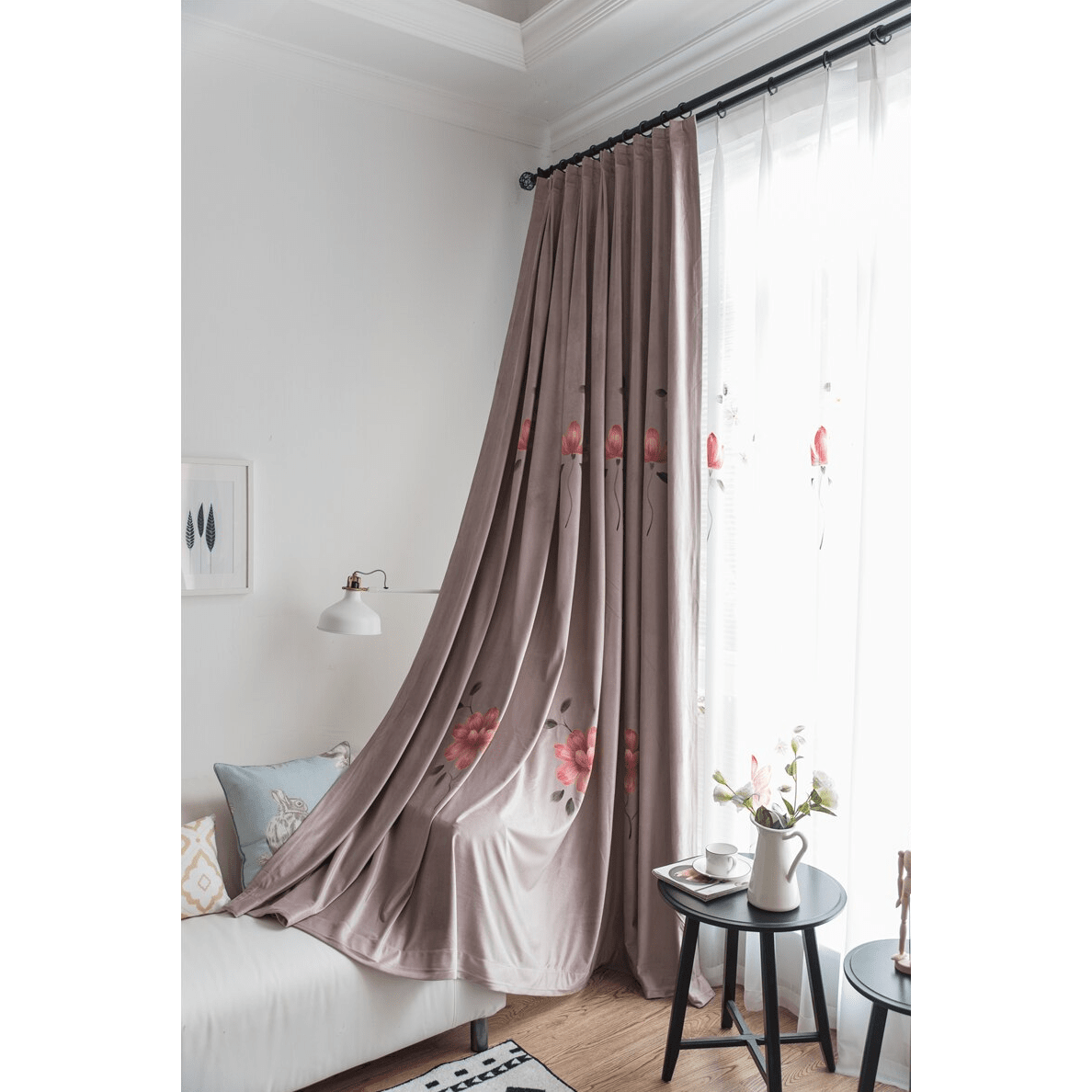 Astor Rideaux Warm Flower Hand Printed Blackout Curtain - Purple,Print Polyester,Discover Curtains
