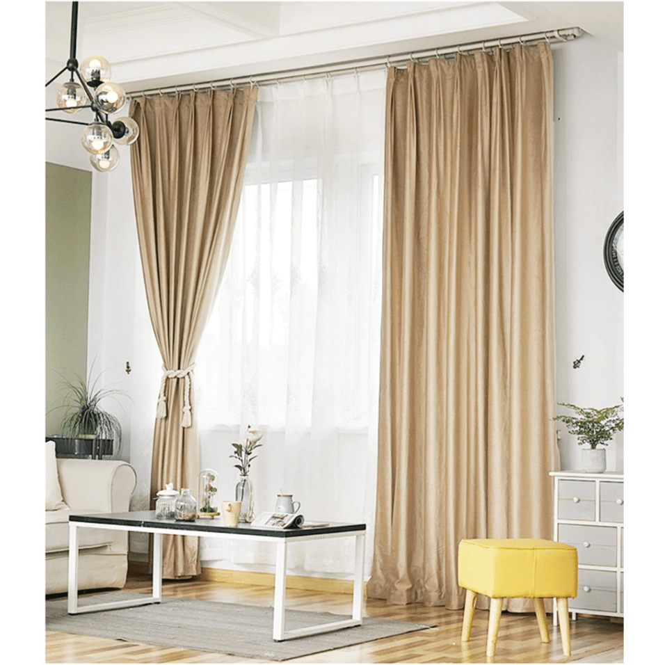 Brittany Luxury Velvet Plain Blackout Curtains - Ivory 