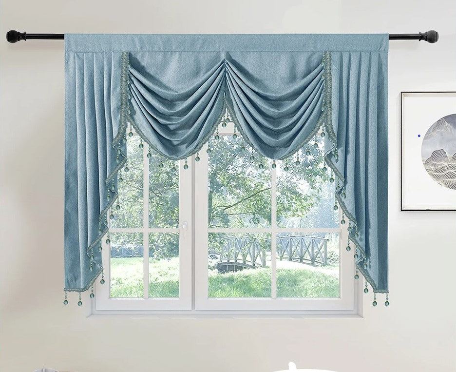 Mila Classic Plain Velvet Valance - Light Blue,Valance,Discover Curtains