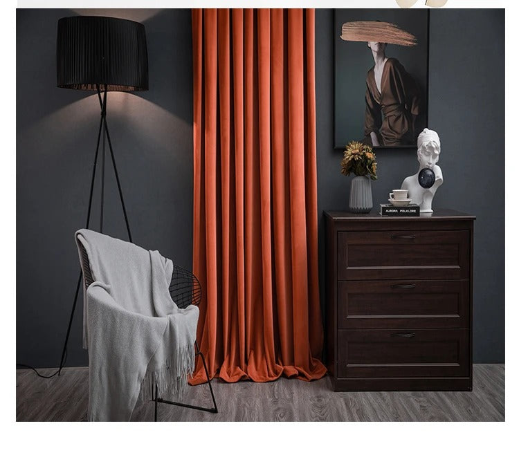 Mila Luxury Plush Plain Velvet Curtains - Peach Orange,Velvet Curtains,Discover Curtains