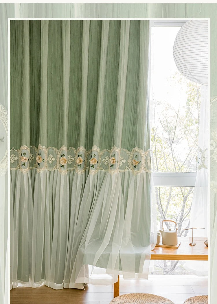 Mila Luxury Bottom Veil Style Sheer Over Blackout Curtain - Pastel Mint Green