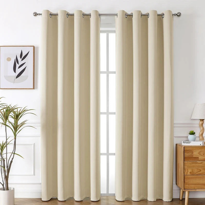 Jason Modern Plain Blackout Insulated Fire Retardant Curtains - Beige,Polyester Curtains,Discover Curtains