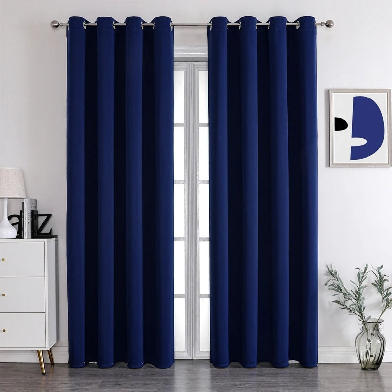 Jason Modern Plain Blackout Insulated Fire Retardant Curtains - Blue,Polyester Curtains,Discover Curtains