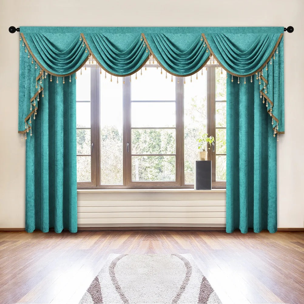 Mila Classic Plain Velvet Valance - Aqua,Valance,Discover Curtains