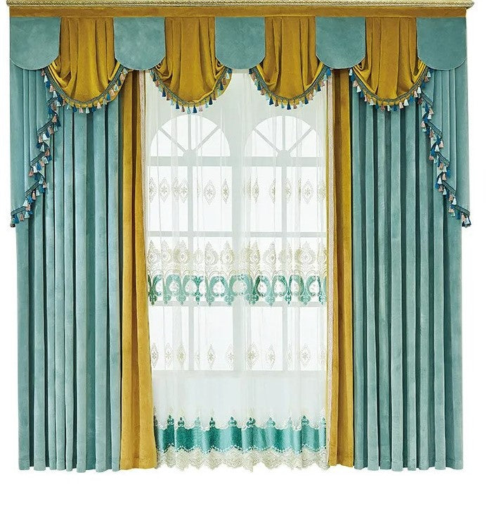 Mila Modern Plain Velvet Valance - Yellow Aqua,Valance,Discover Curtains