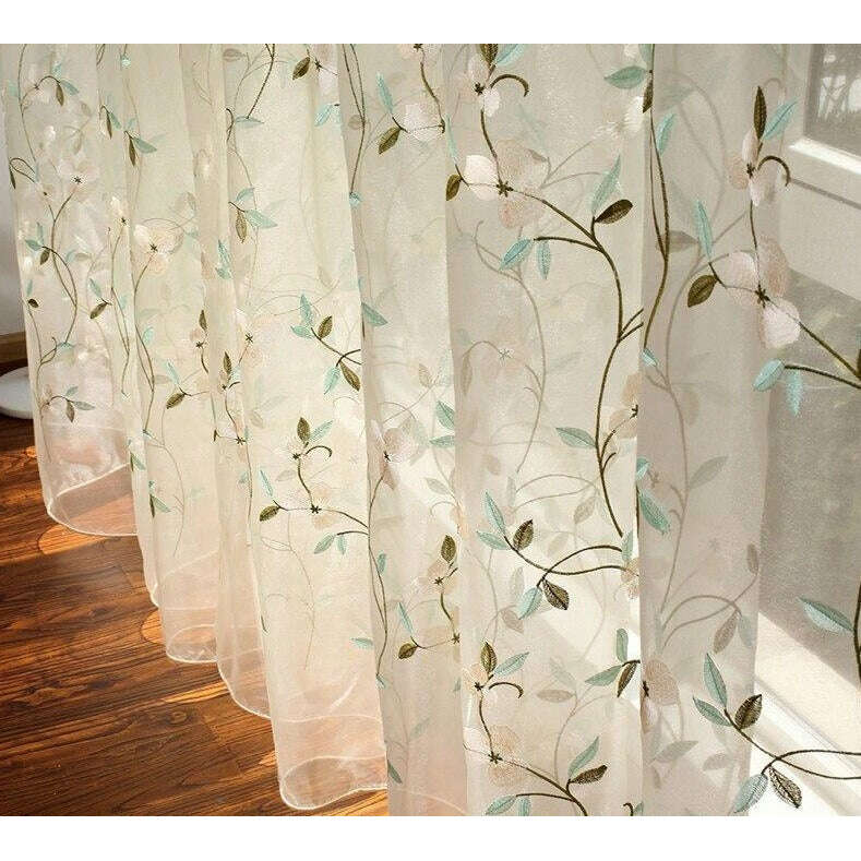Jason Floral Embroidered Sheer Curtain - Red / Teal / White,Sheer Curtains,Discover Curtains