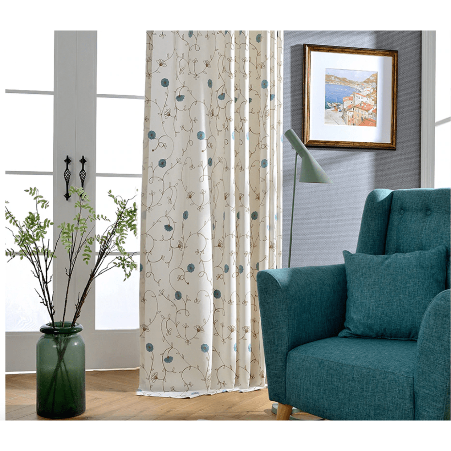 Jason Vine Floral Embroidered Cotton Curtains,Polyester Curtains,Discover Curtains