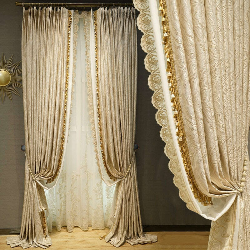Mila French Designer Luxury Jacquard Curtain - Beige,Faux Silk Jacquard Curtain,Discover Curtains
