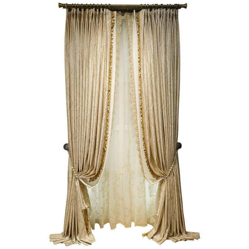 Mila French Designer Luxury Jacquard Curtain - Beige,Faux Silk Jacquard Curtain,Discover Curtains