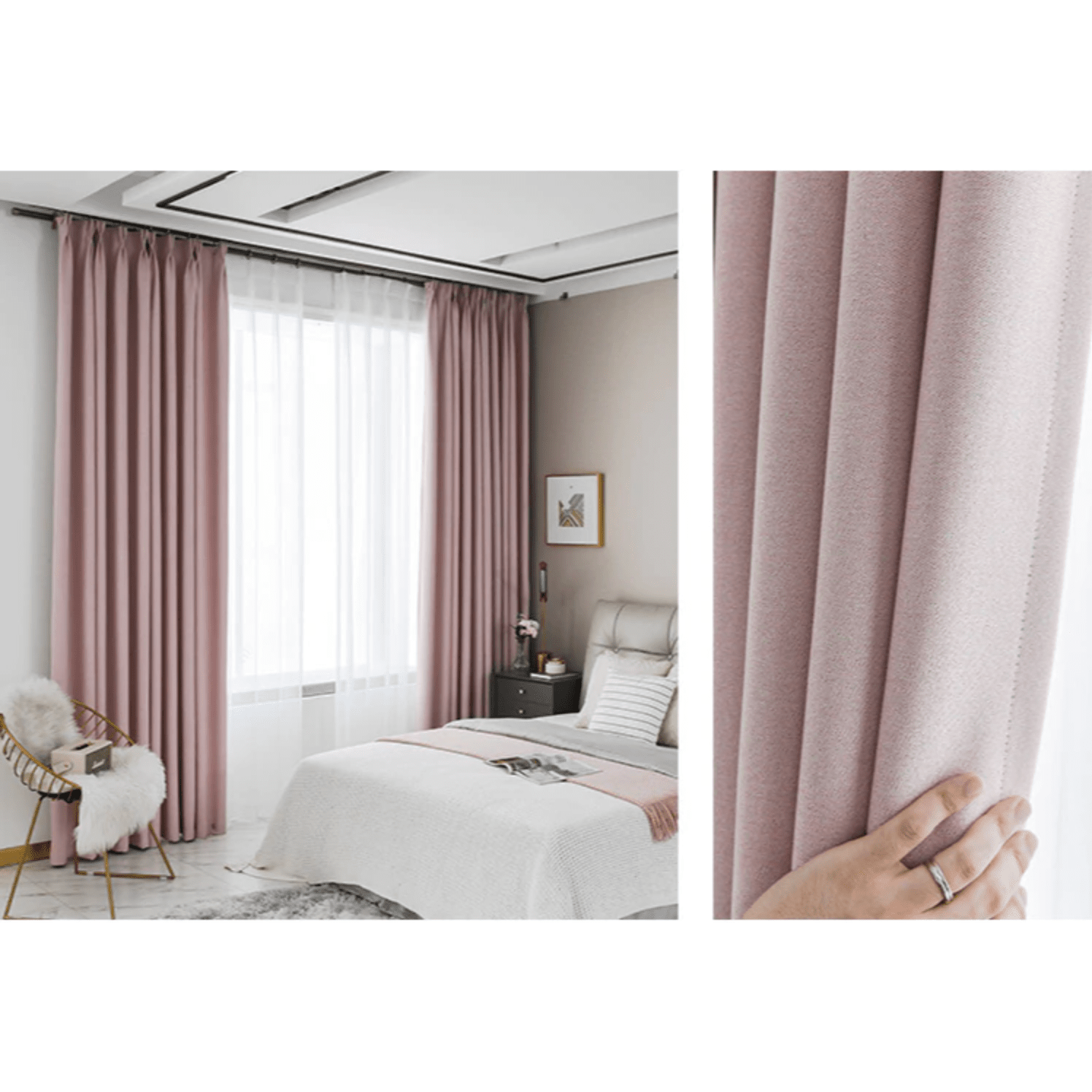 Rémy Blackout Double-Sided Plain Linen Thermal Insulated Curtain - Blush Pink,Linen Curtains,Discover Curtains