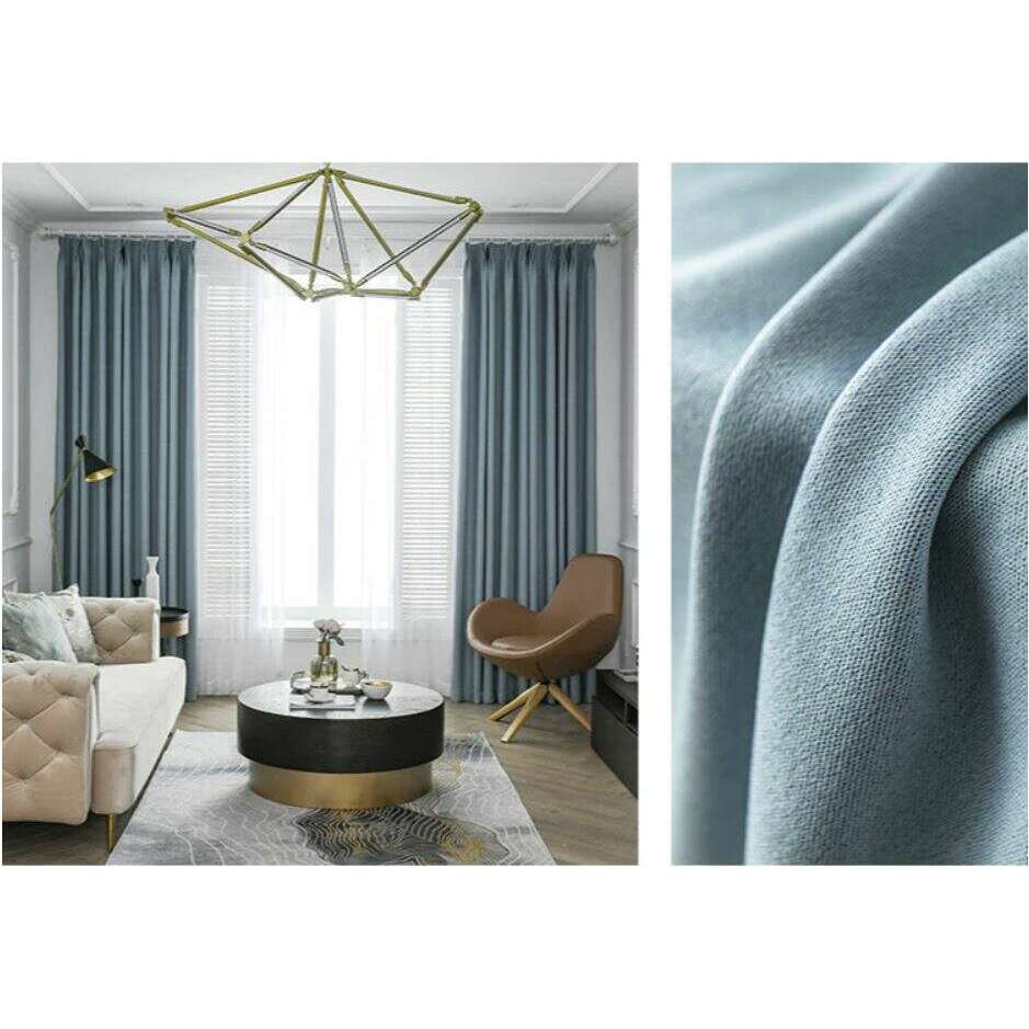 Rémy Blackout Double-Sided Plain Linen Thermal Insulated Curtain - Light Blue,Linen Curtains,Discover Curtains