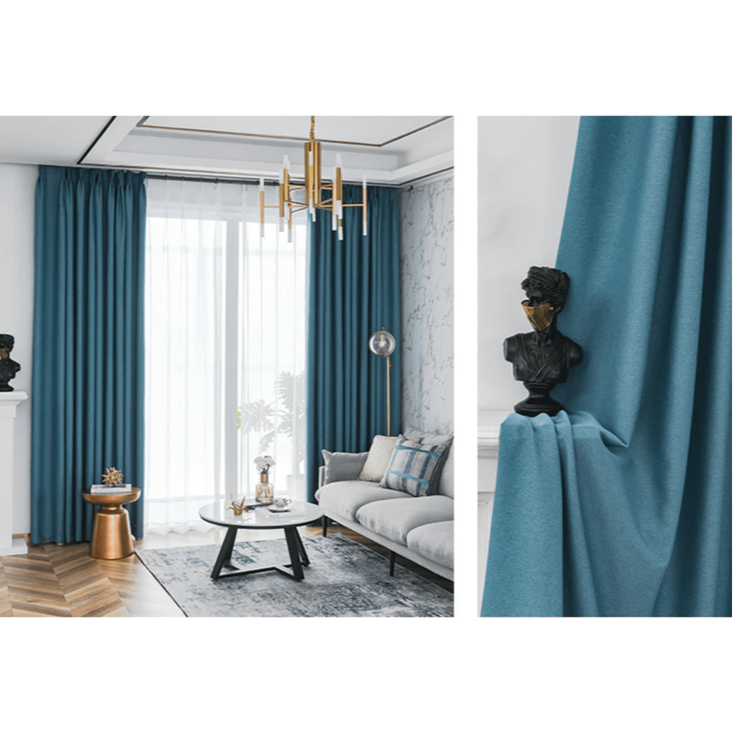 Rémy Blackout Double-Sided Plain Linen Thermal Insulated Curtain - Sea Blue,Linen Curtains,Discover Curtains