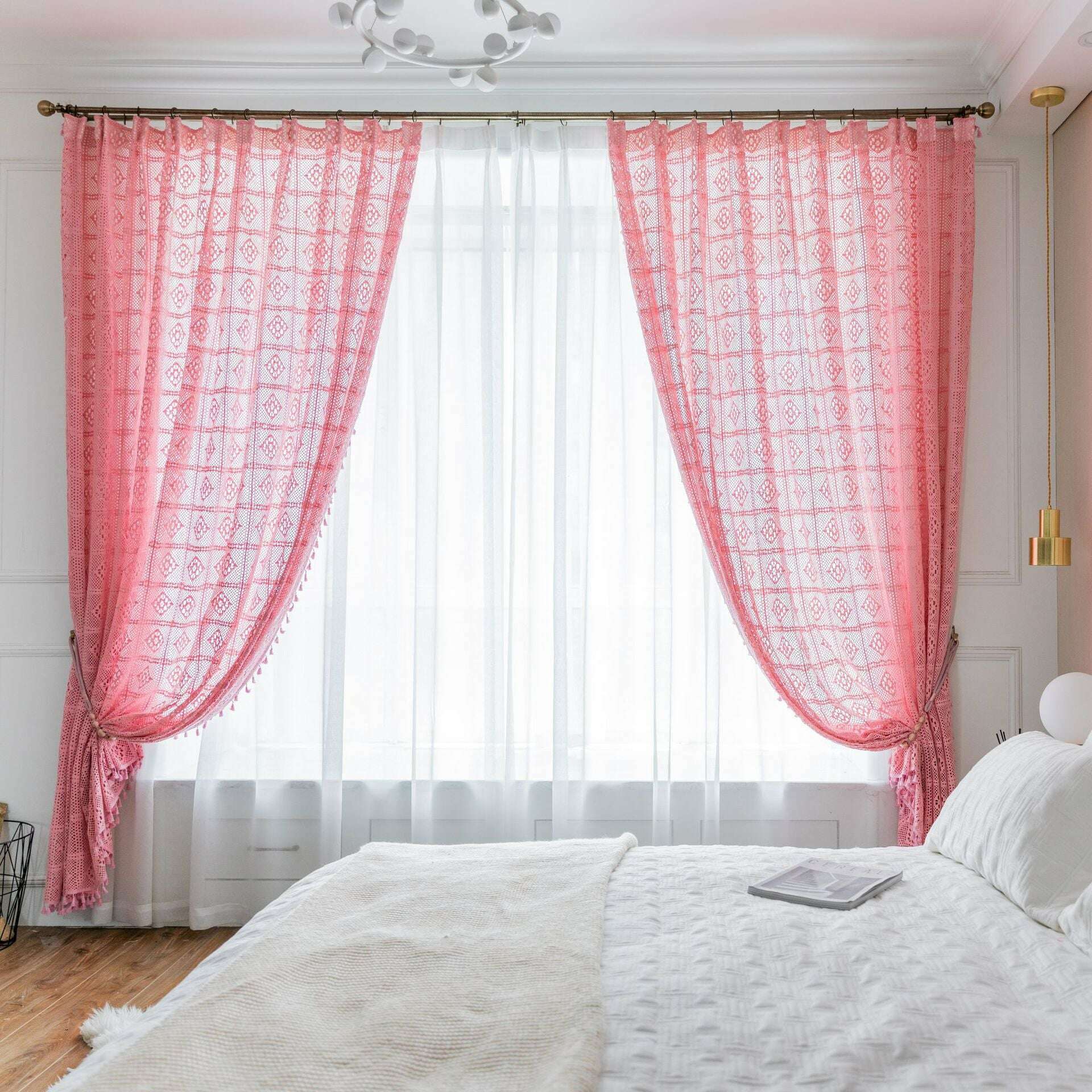 Rémy Crochet Sheer Curtains - Green / Pink,Sheer Curtains,Discover Curtains