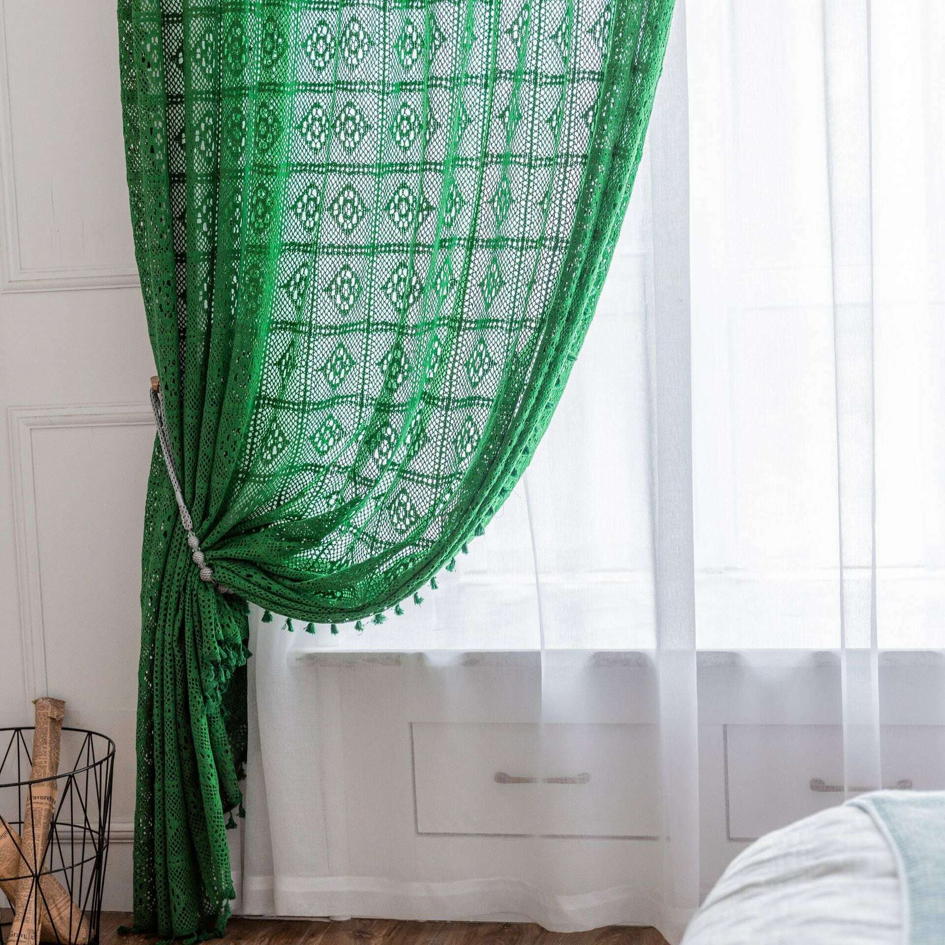 Rémy Crochet Sheer Curtains - Green / Pink,Sheer Curtains,Discover Curtains
