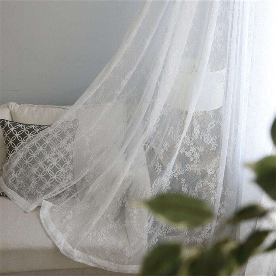 Rémy European White Net Floral Embroidered Sheer Curtain,Sheer Curtains,Discover Curtains