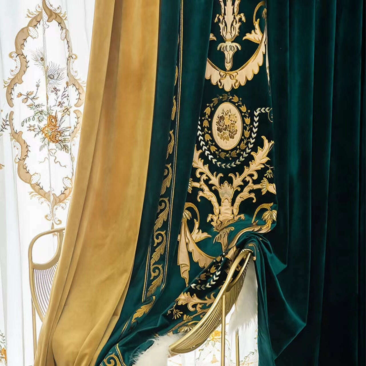 Rémy Luxury  Embroidered Velvet Curtains - Teal,Velvet Curtains,Discover Curtains