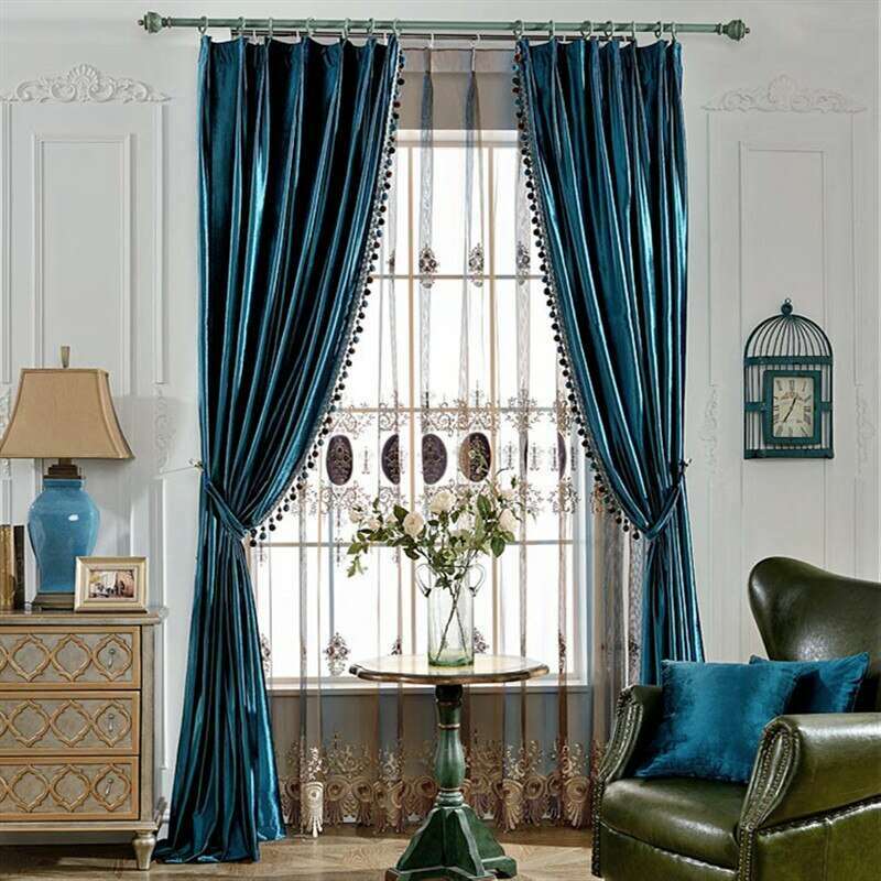 Rémy Luxury European Blackout Tassel Velvet Curtains - Blue,Velvet Curtains,Discover Curtains