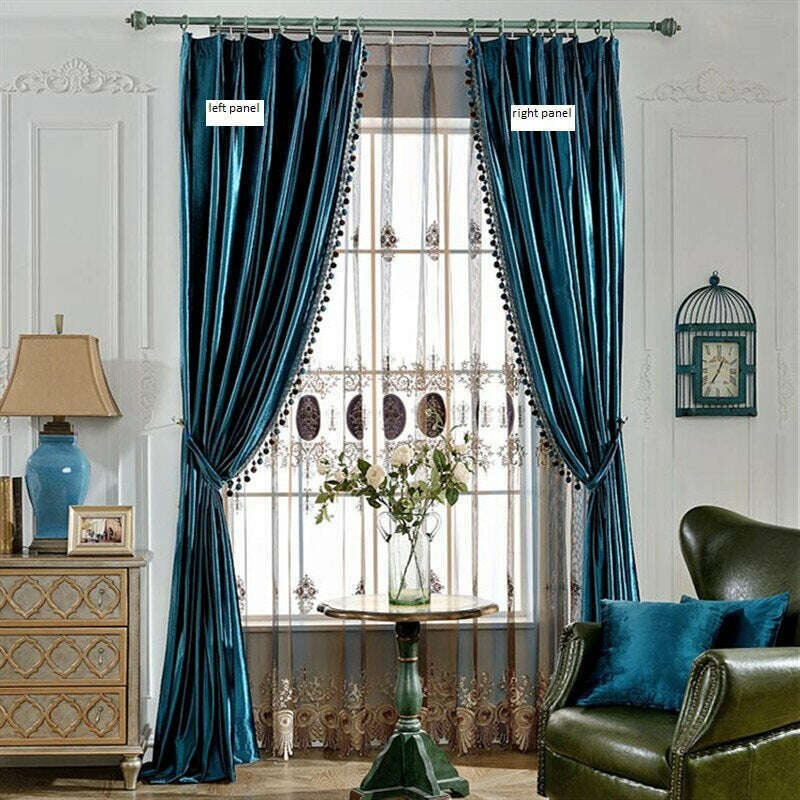 Rémy Luxury European Blackout Tassel Velvet Curtains - Blue,Velvet Curtains,Discover Curtains