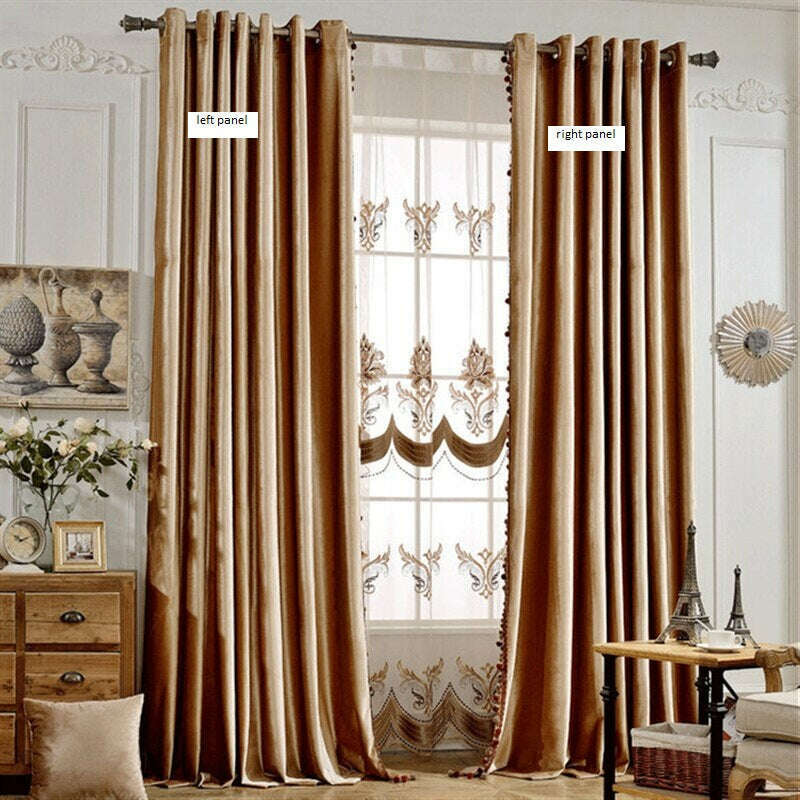 Rémy Luxury European Blackout Tassel Velvet Curtains - Camel,Velvet Curtains,Discover Curtains
