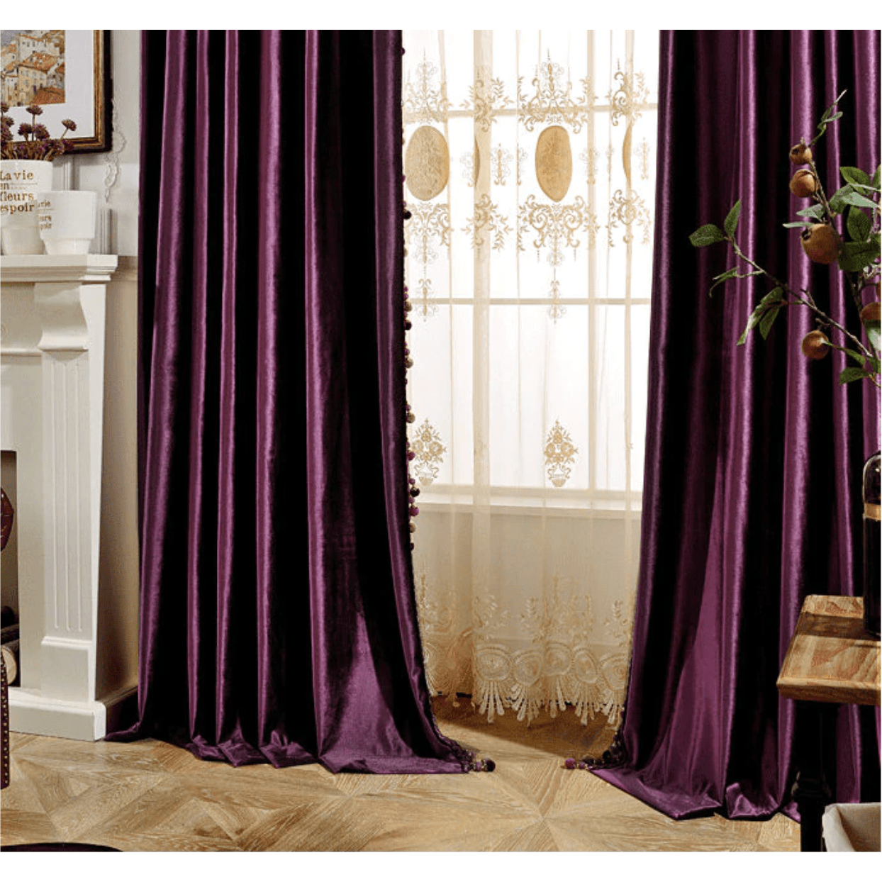 Rémy Luxury European Blackout Tassel Velvet Curtains - Purple,Velvet Curtains,Discover Curtains