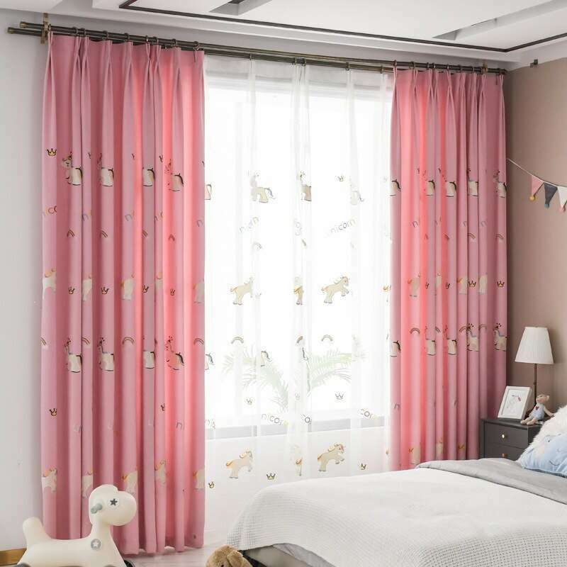 Rémy Unicorn Embroidered Curtains for Kids Bedroom - Pink,Chenille Curtain,Discover Curtains