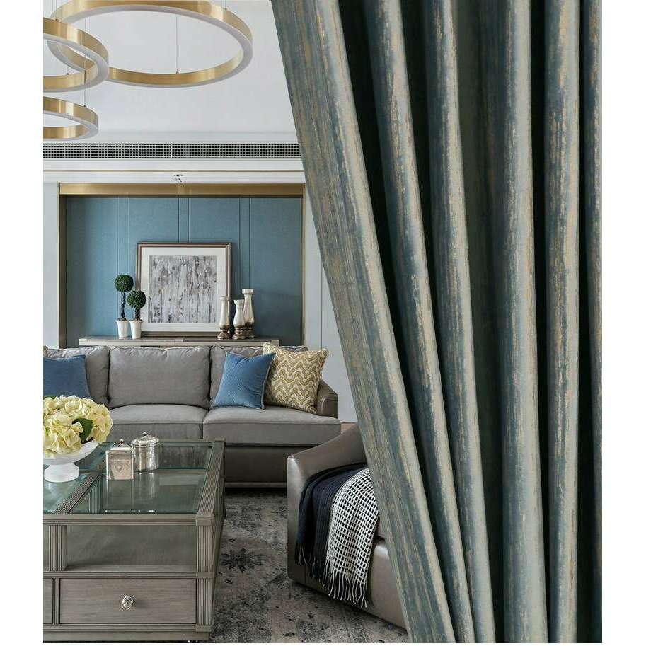 T.B. London Luxury Nordic Textured Velvet Curtain - Blue,Velvet Curtains,Discover Curtains