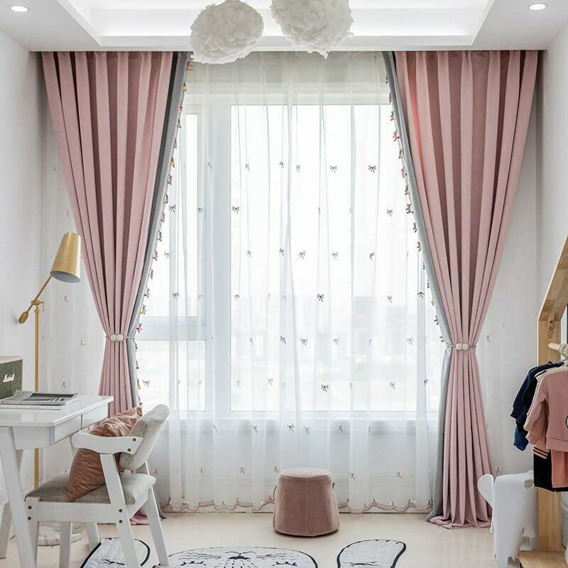 T.B. London Pink-Gray Pony Lace Curtain,Linen Curtains,Discover Curtains